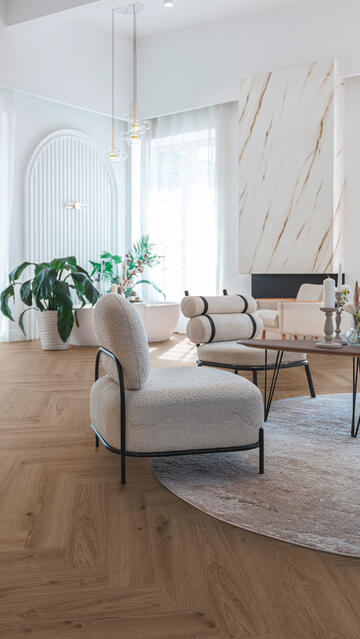 Aranżacja Jodełka Winyl Rigid Herringbone - Delicate Oak WALNUT 2